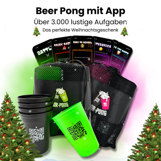 QR-Pong Geschenkset Grün & Pink - Beer Pong Becher